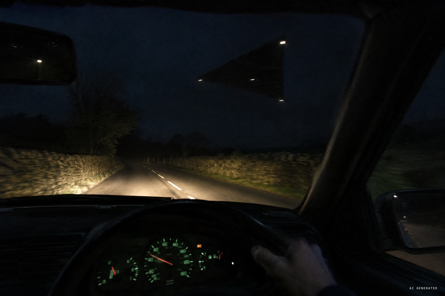 A driver at 40 mph overtakes the triangle