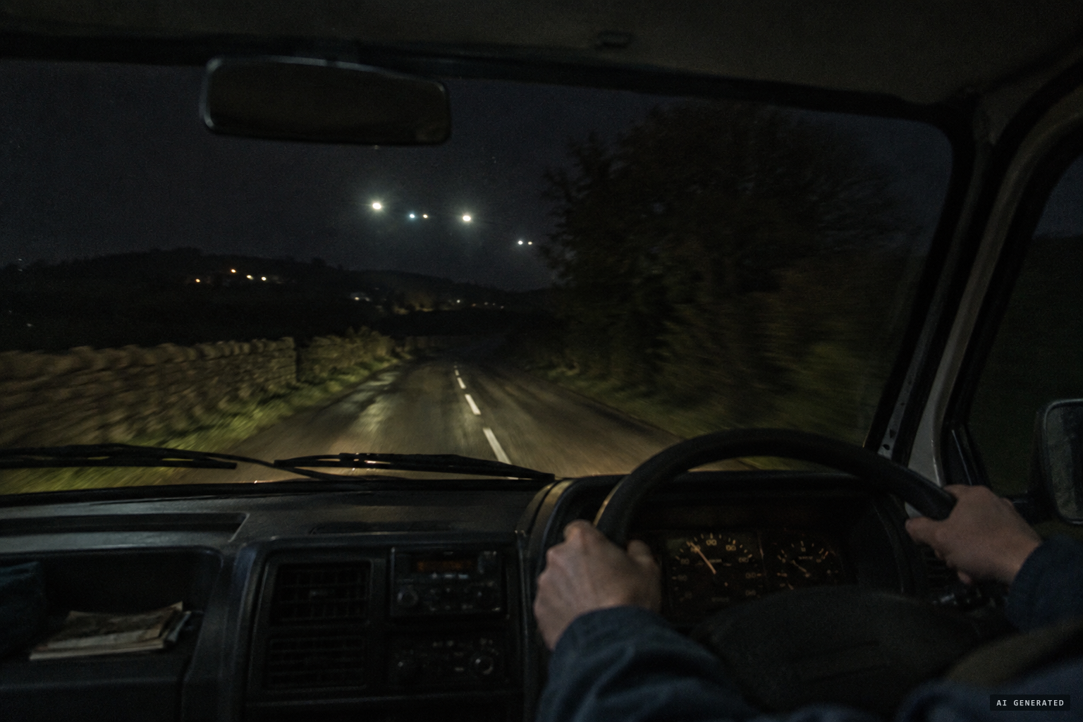Mr Andrews sees bright lights low ahead of his van