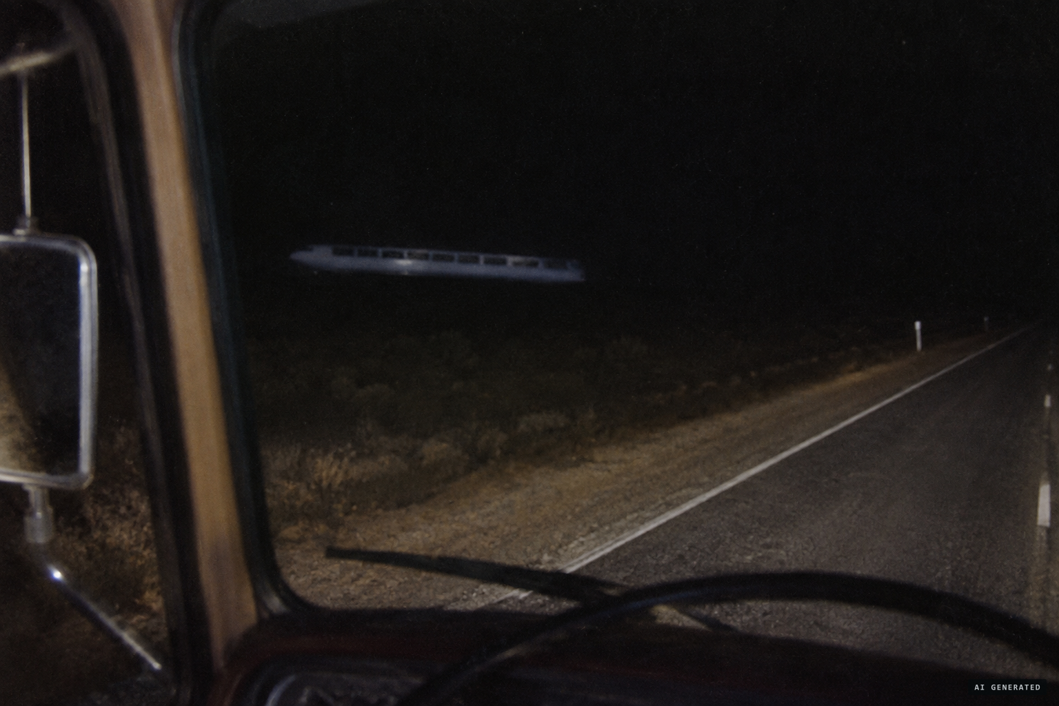 Headlights off: an elongated dull white shape with black segments