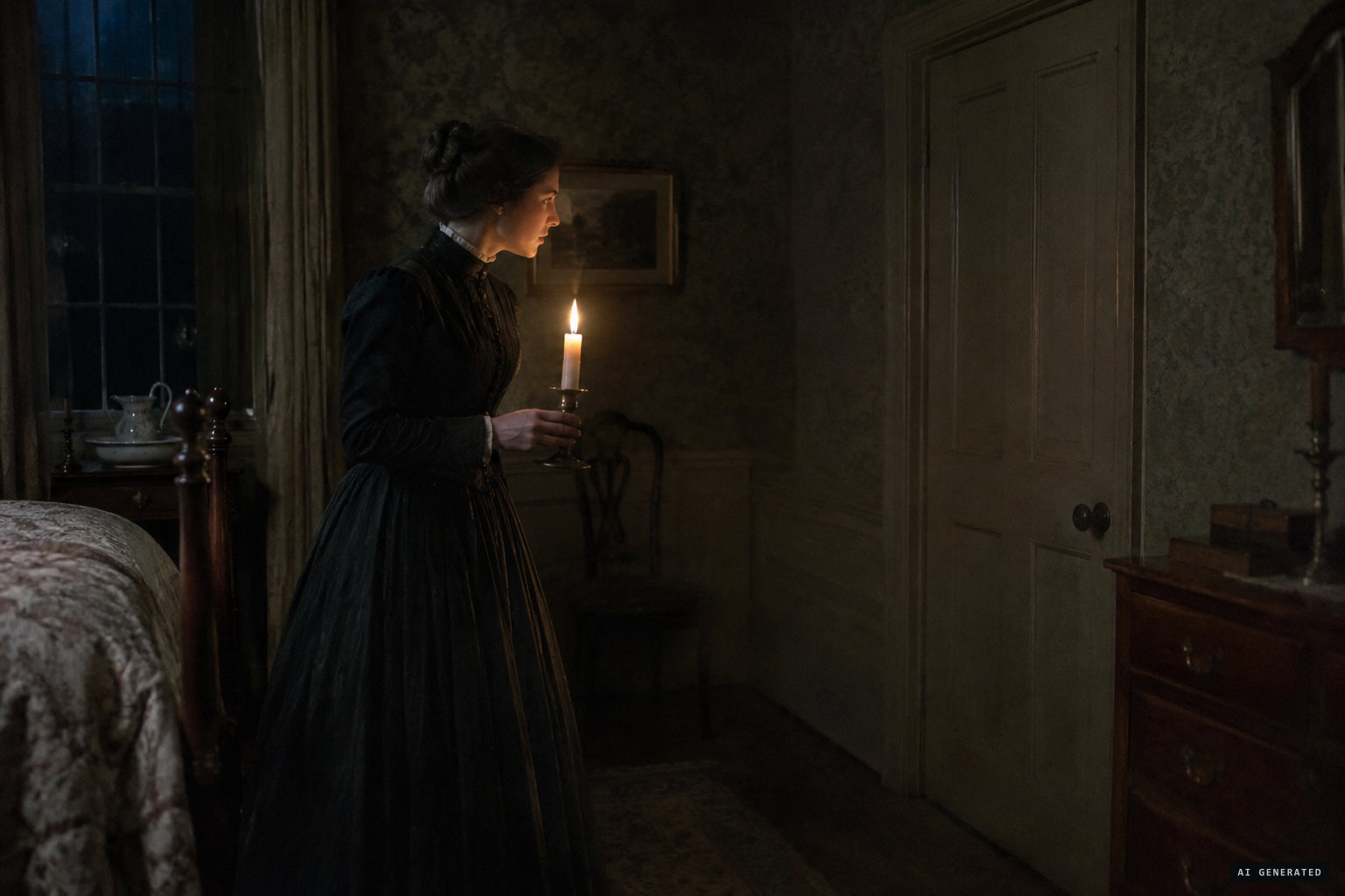 A governess hears queer noises in two rooms