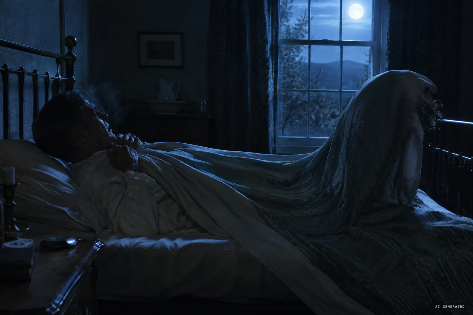The butler's bedclothes are gently lifted off in spite of his efforts