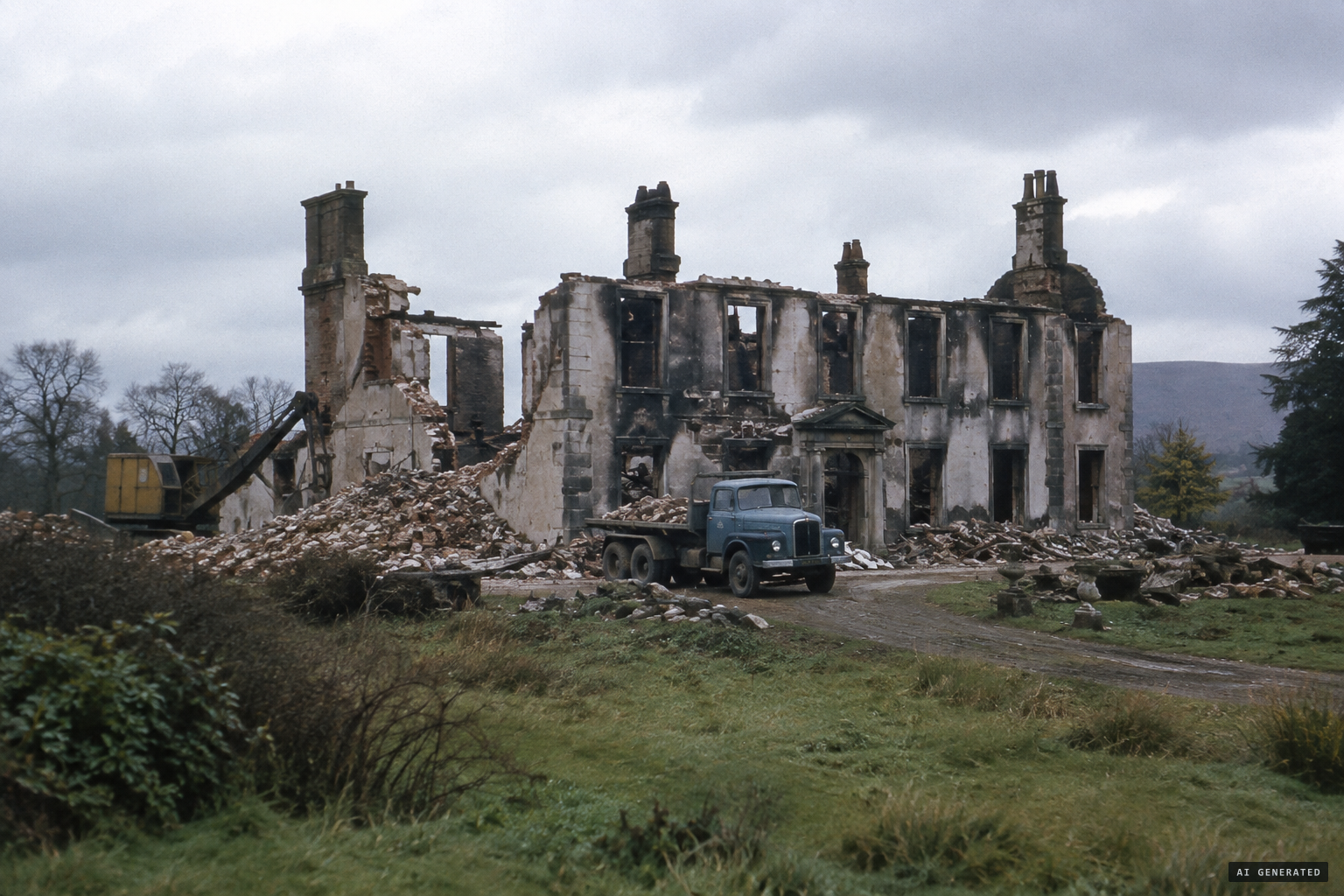 Ballechin, empty by 1932, is mostly demolished after a fire in 1963