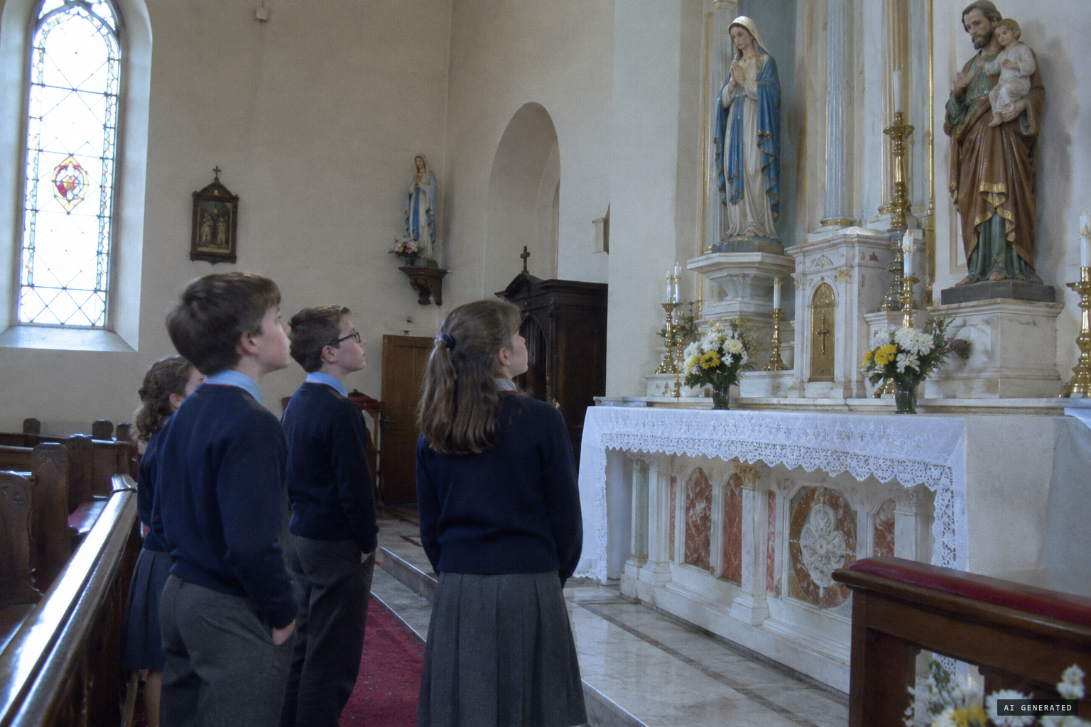 Schoolchildren at Asdee who said the church statues moved