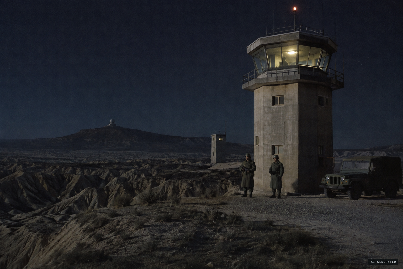 The Main Tower of the Bardenas Reales firing range on the night of 2 January 1975