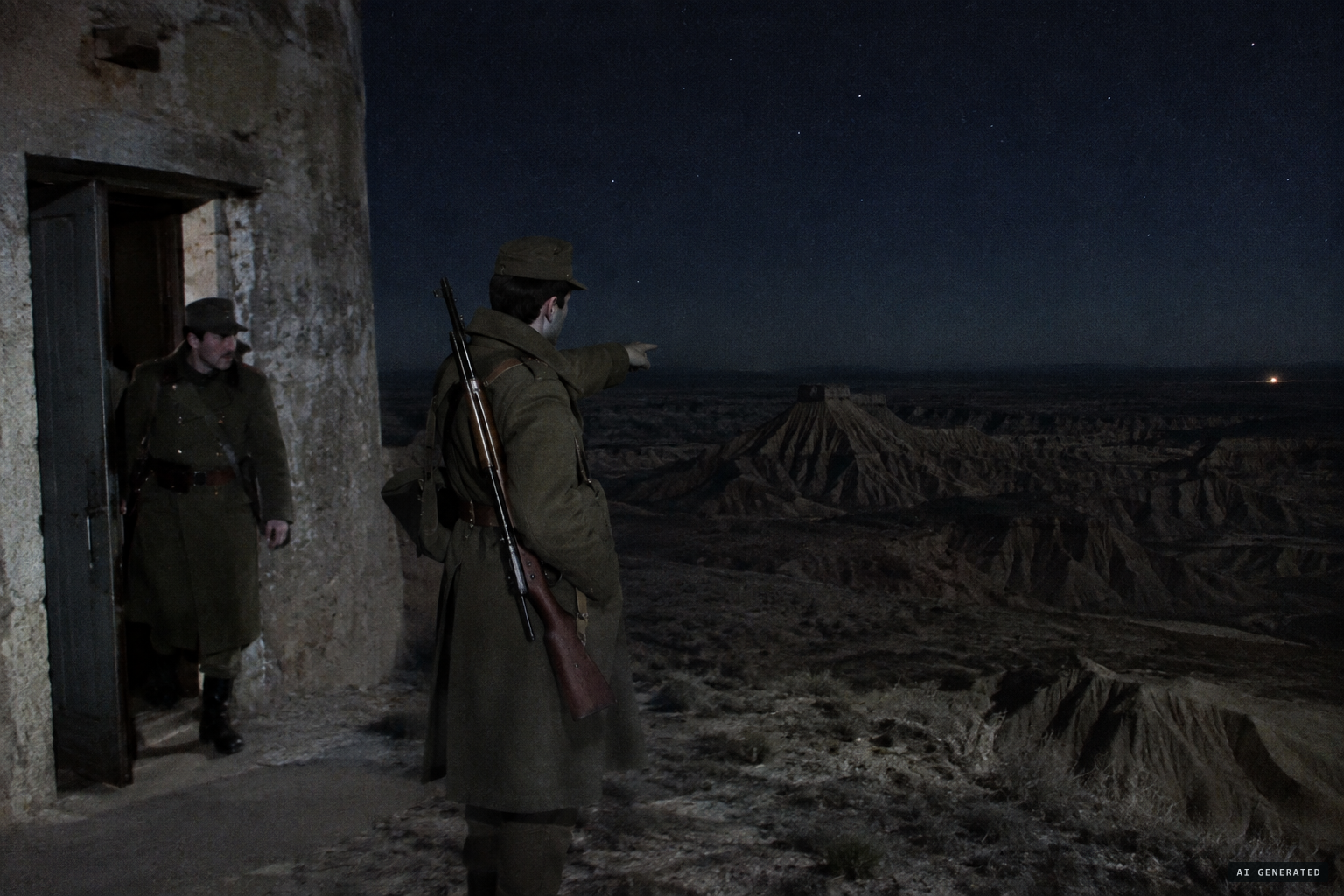 A guard spots a distant light he takes for a vehicle's headlight
