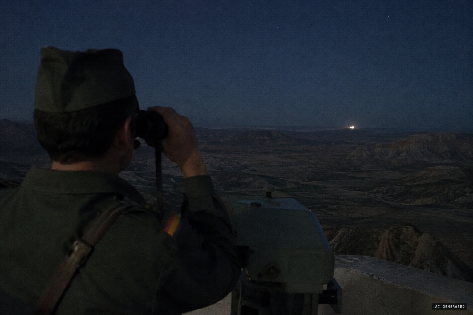 At about 23:10 a First Sergeant raises his binoculars at a second object