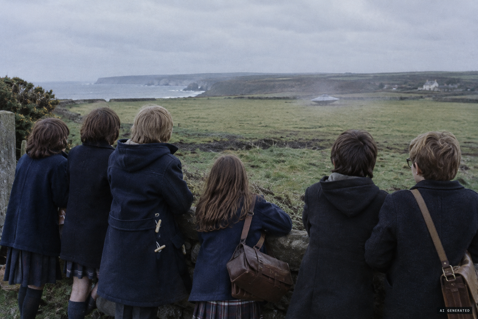 Broad Haven schoolchildren report a landed UFO, February 1977