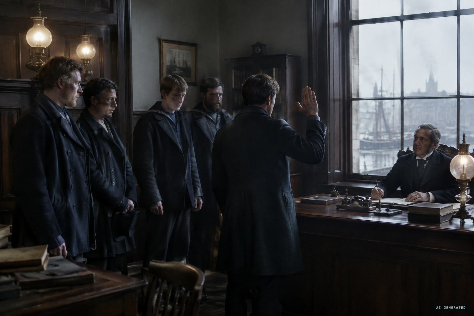Five of the crew swear their declaration in Liverpool, January 1877
