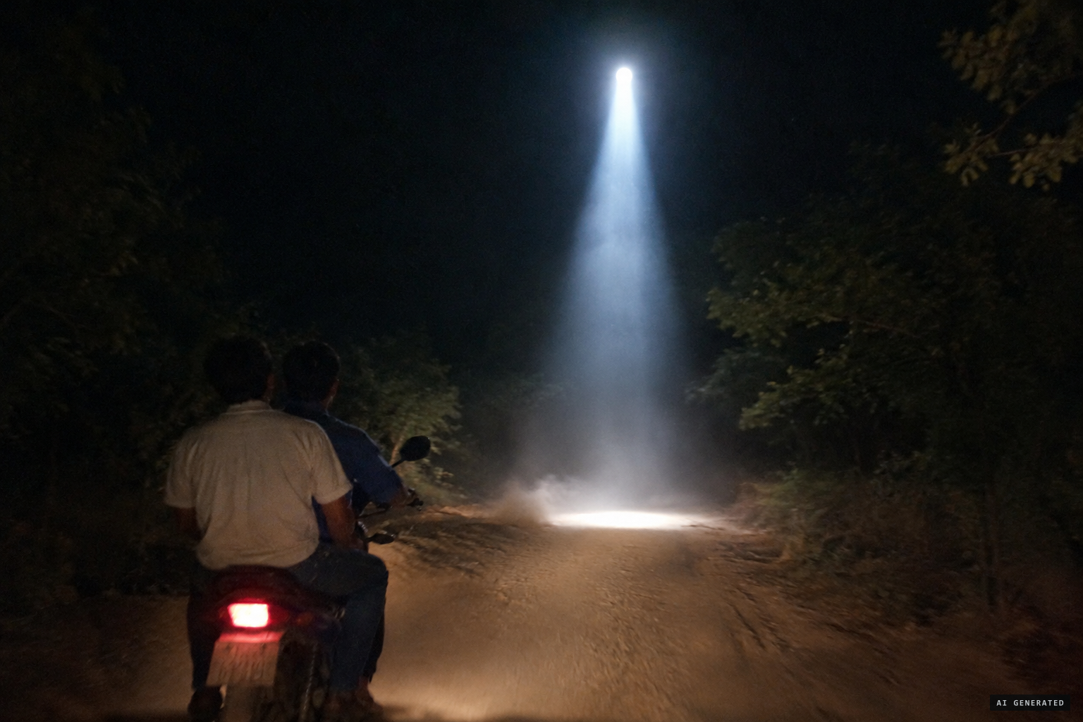Lights come down from altitude and "intercept" riders on back roads