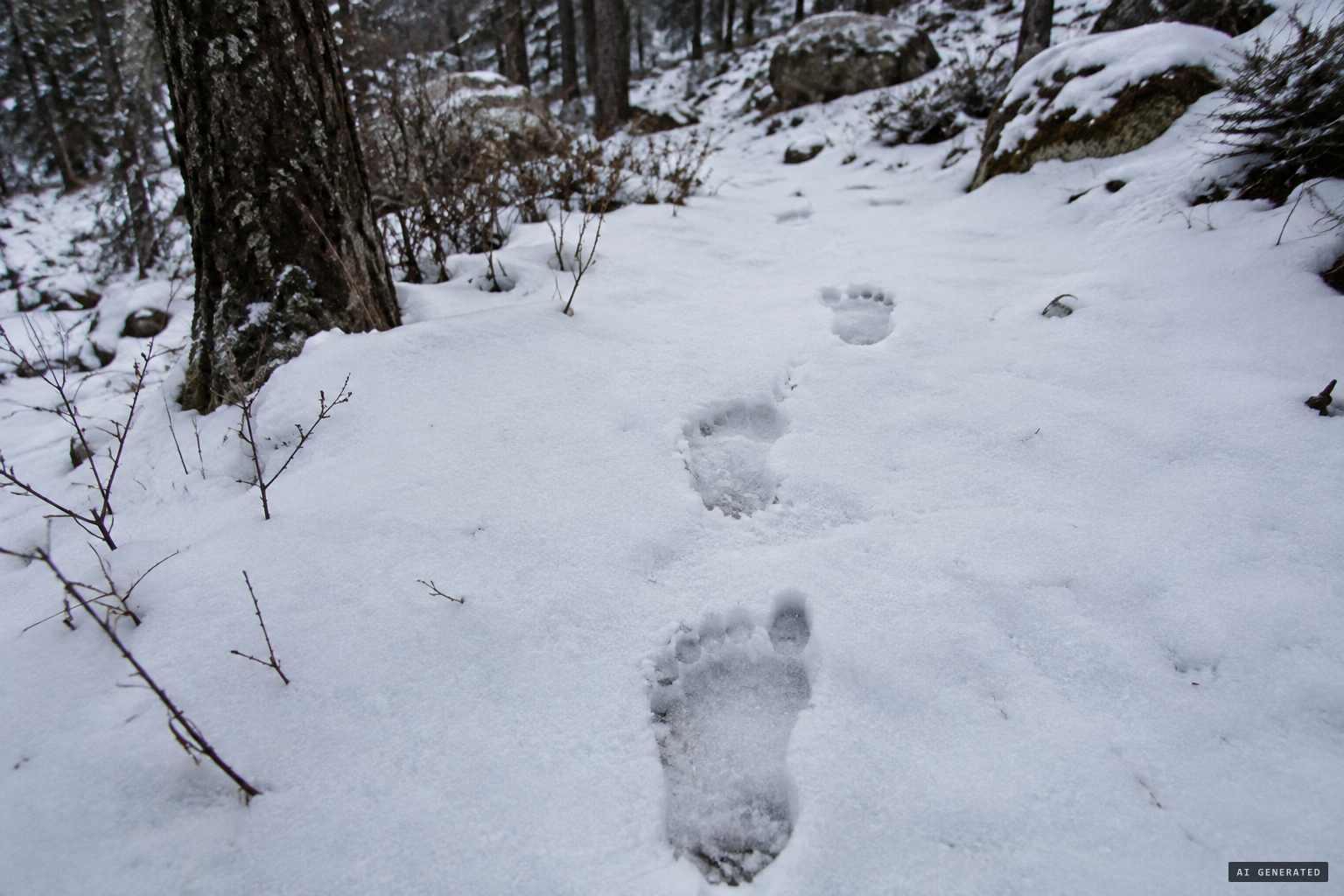 Fresh, hominoid-looking footprints with an apparent hallux