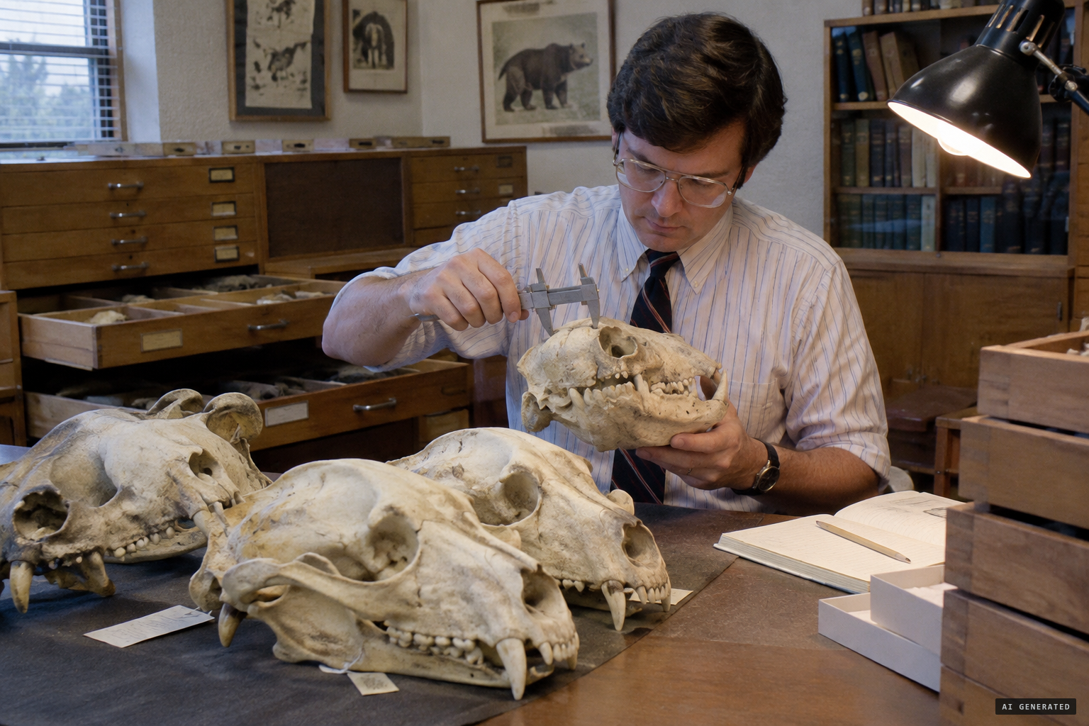 Bear skulls compared in museum collections