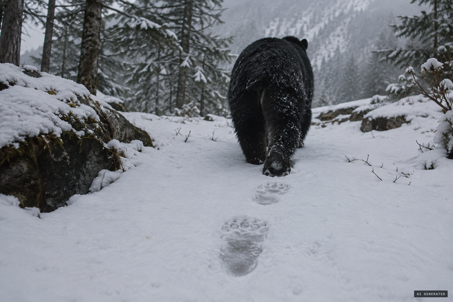 A hind paw overprinting a front paw leaves a human-looking track