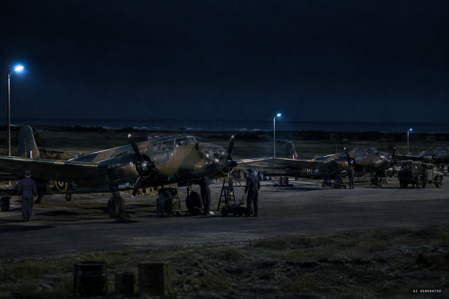No. 1 Operational Training Unit's Beauforts at a Victorian base by night