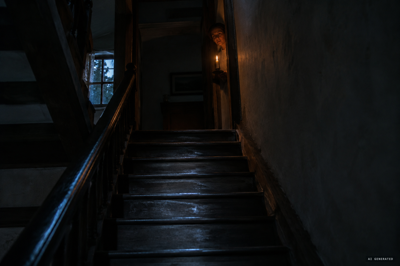 Footsteps like wooden clogs on the empty stairs