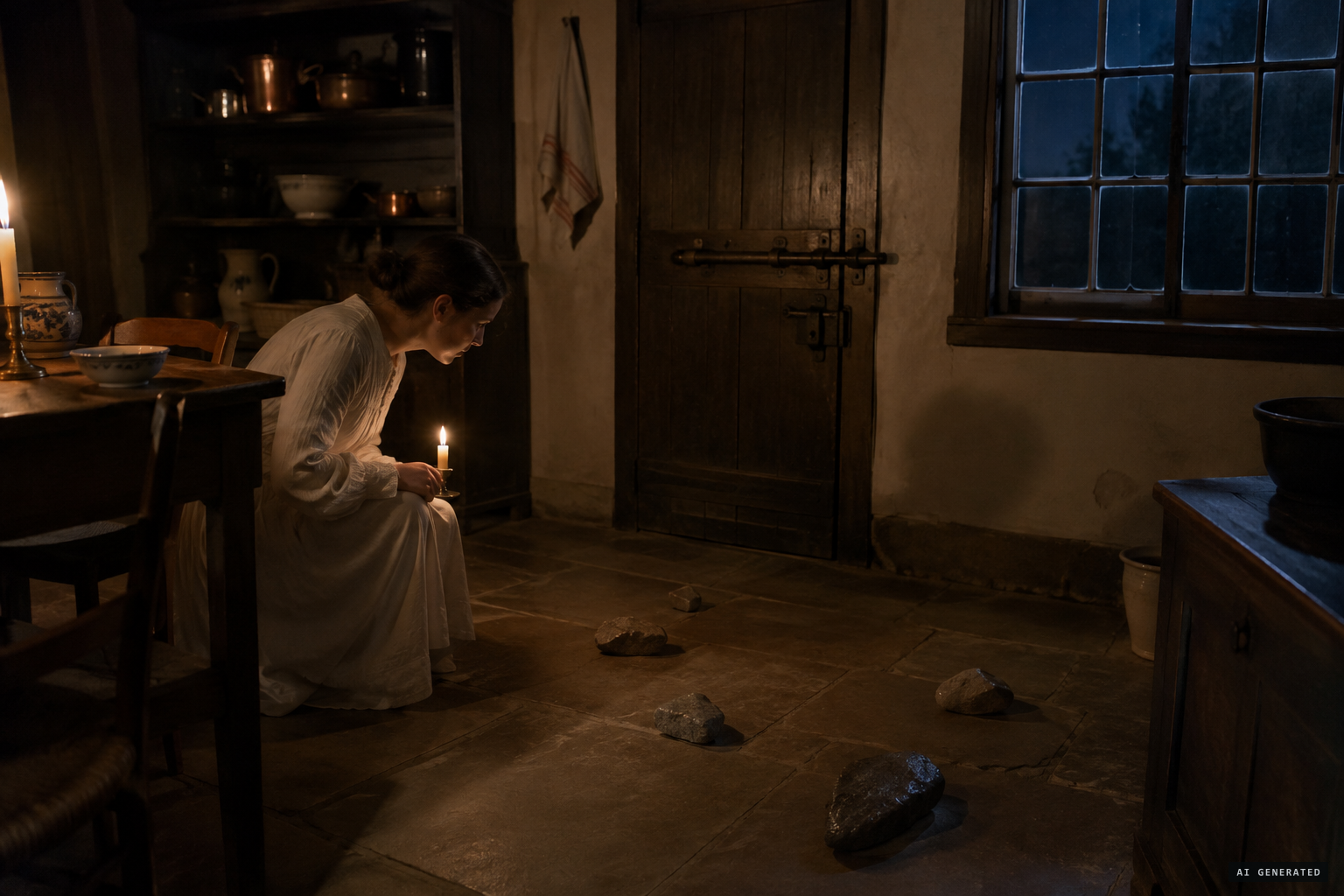 Stones fallen inside the closed house