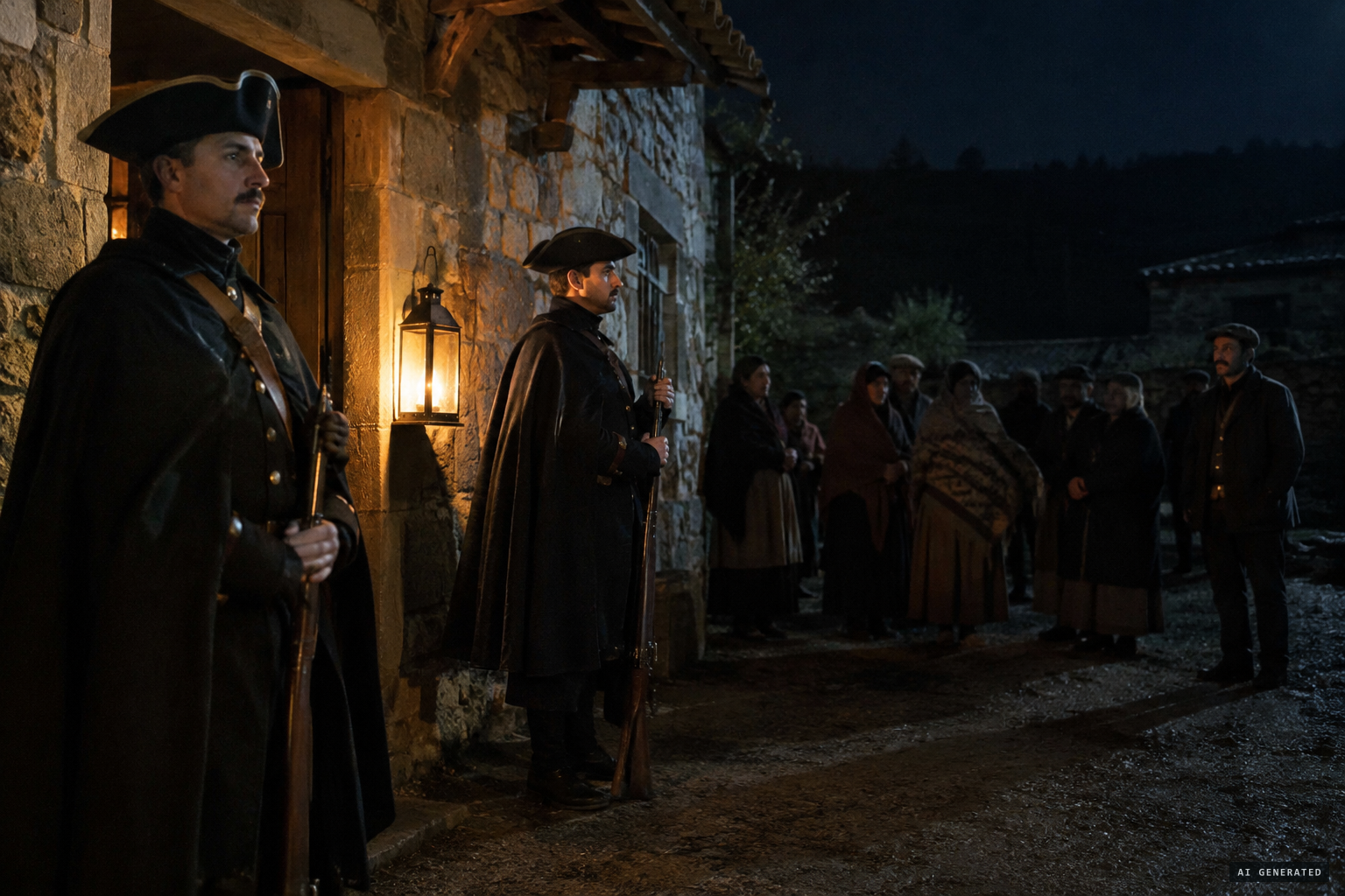 Guardia Civil agents guarding the house at night