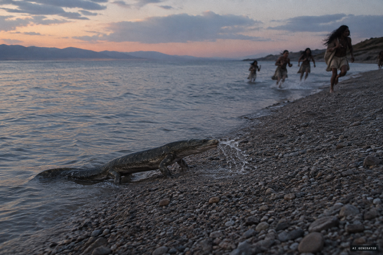 The Shoshone tradition: a serpent with short legs that crawled from the lake