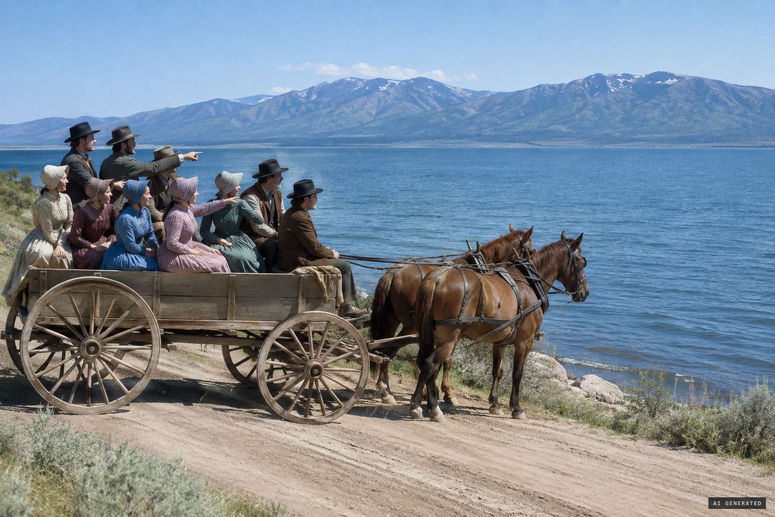 Four men and six women on the road from Fish Haven see something in the water
