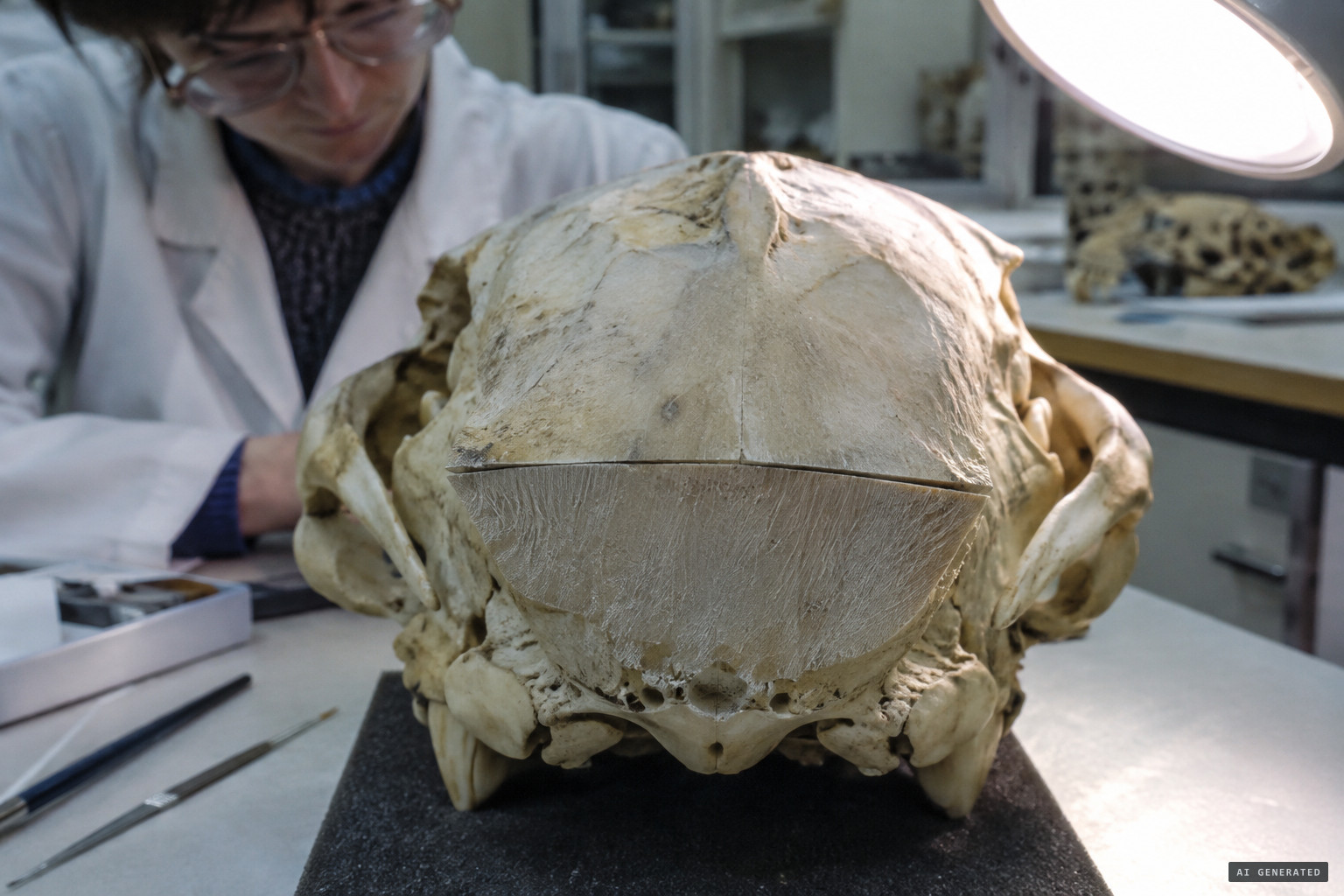 A clean cut at the back of the skull, and knife marks