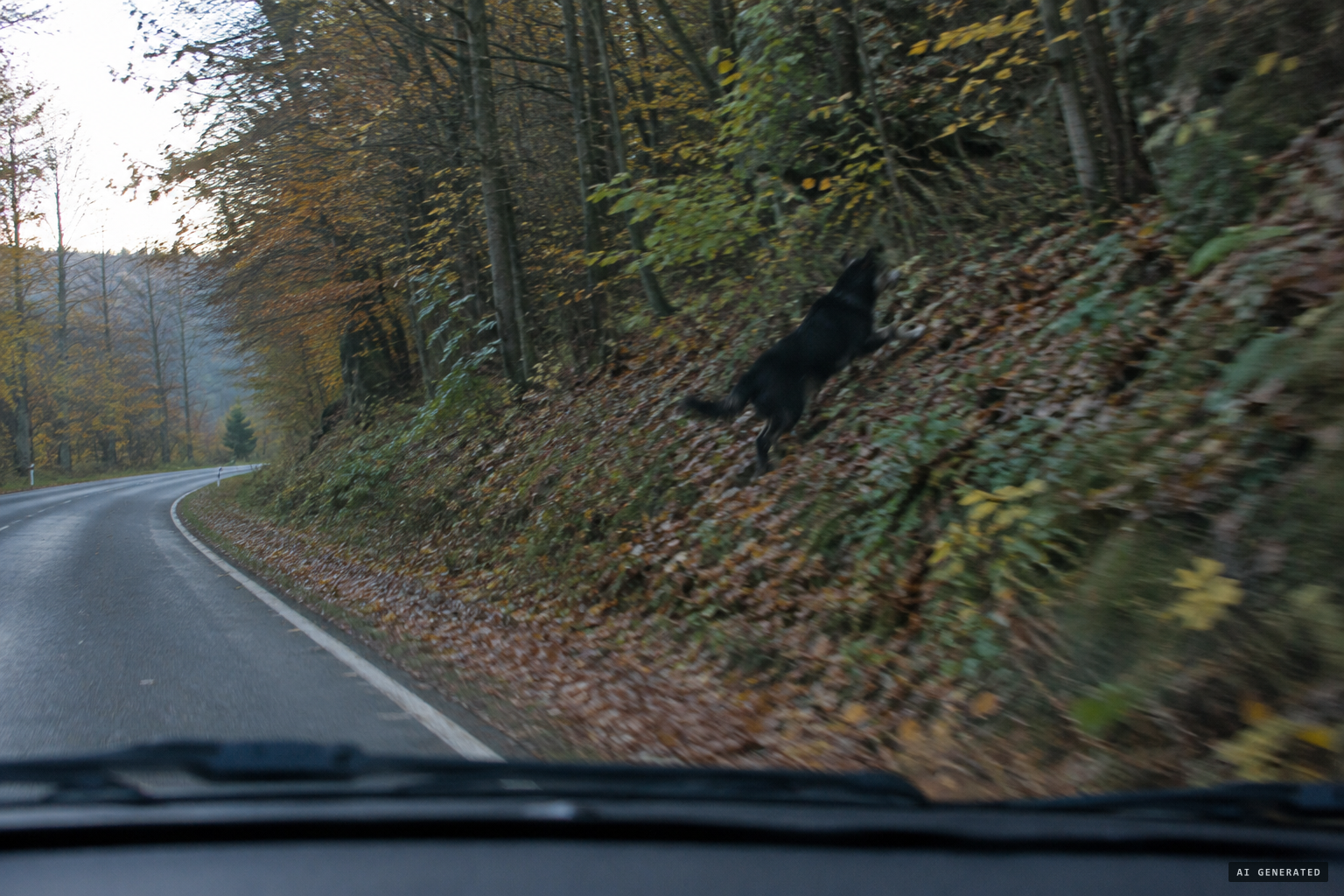 In two bounds the animal is up on top of the embankment
