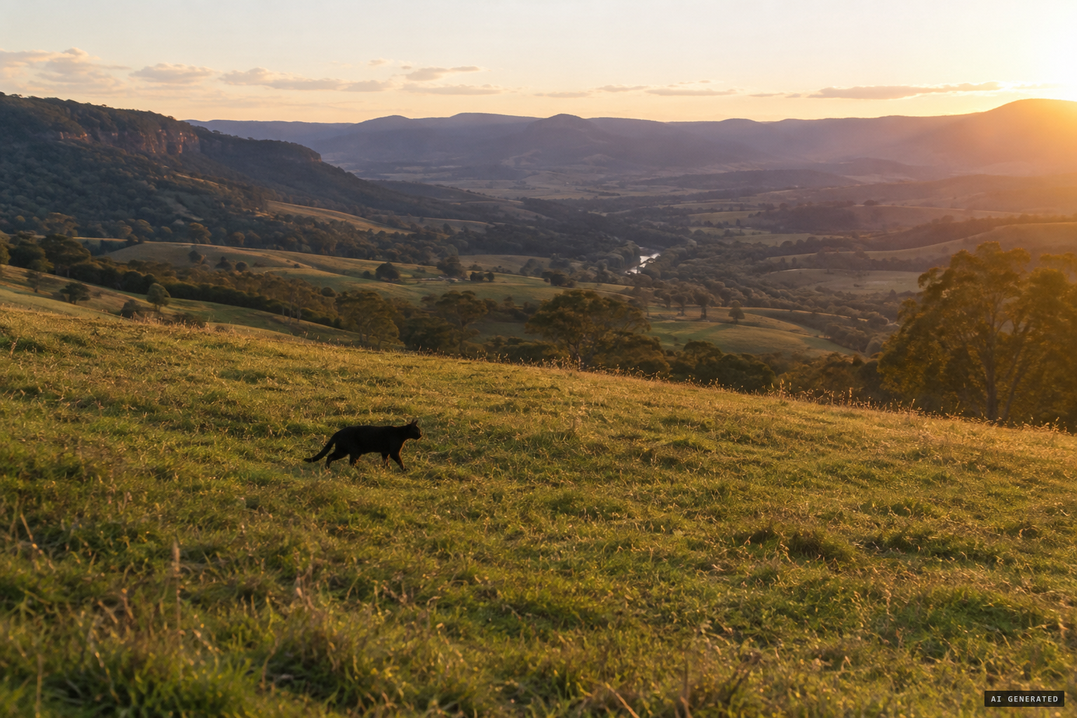 On an open hillside with nothing to give scale, a pet cat became a panther