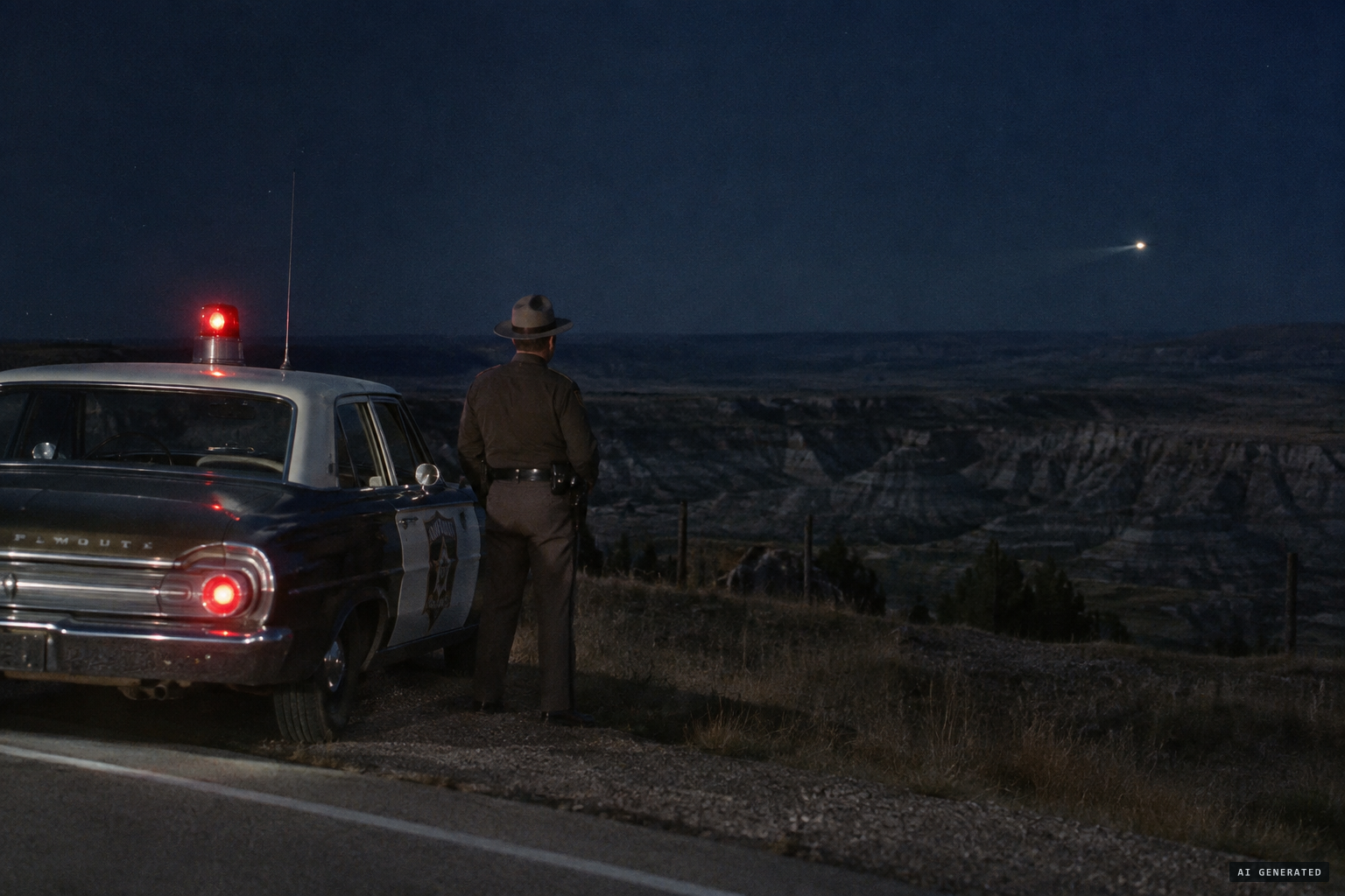 Patrolman Bud Nader sees a light about 2 miles away