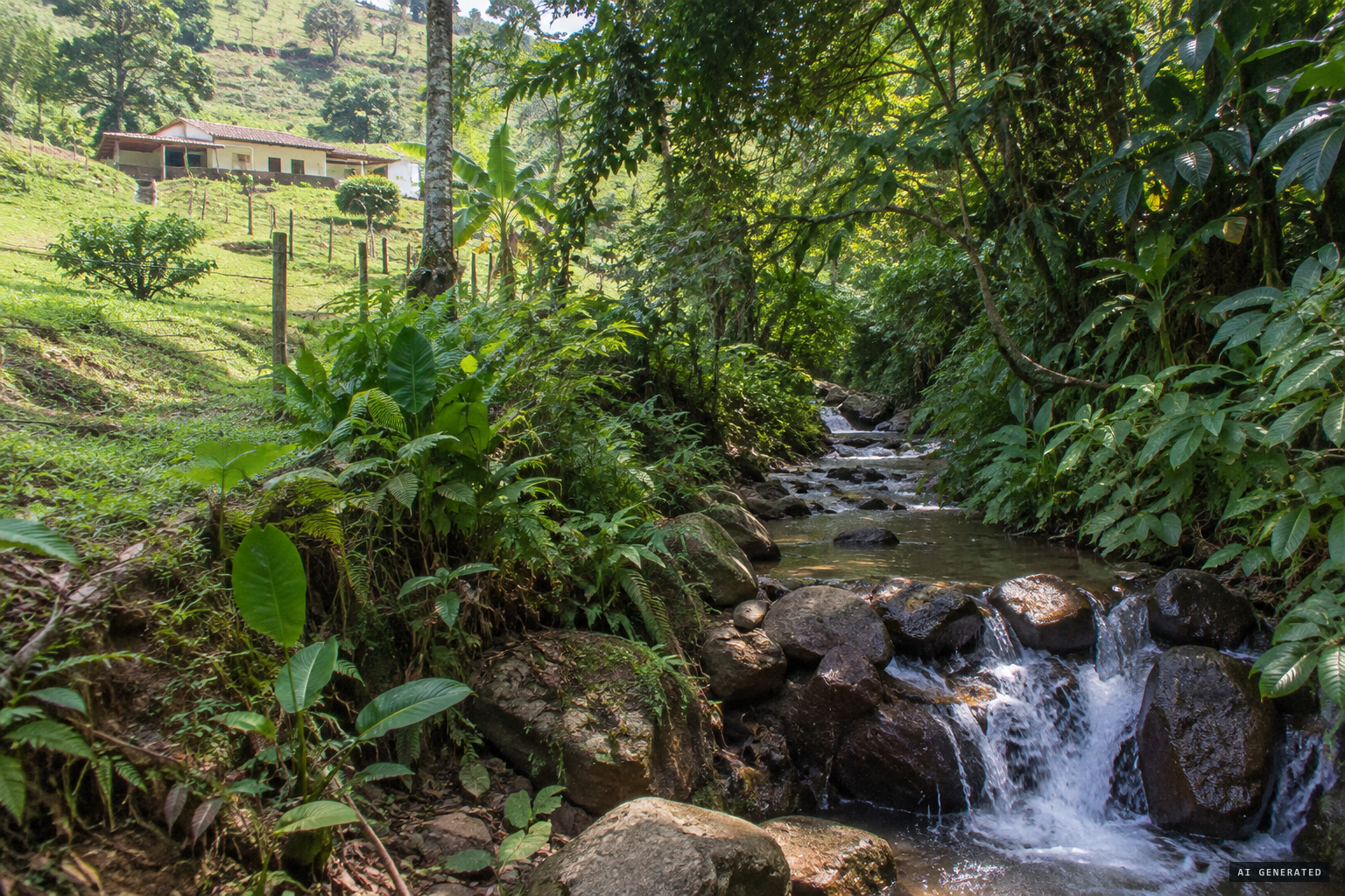 The brook and small cascade at Finca Betania in the Valles del Tuy