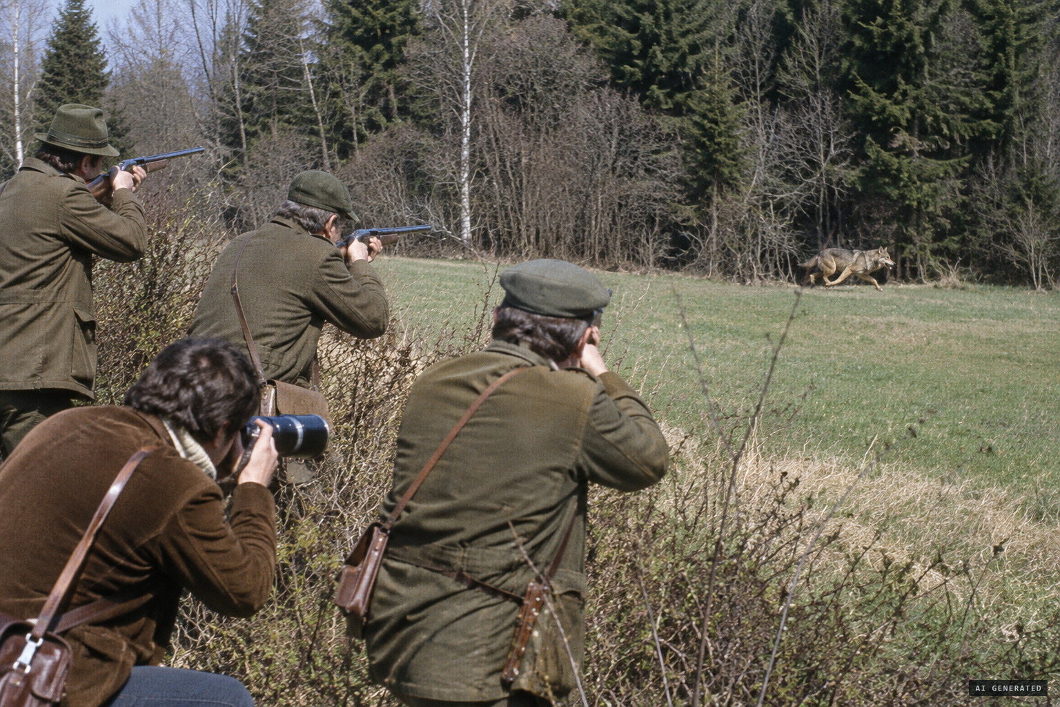 The beast breaks cover in front of the hunters and Ernest Gless takes his photograph