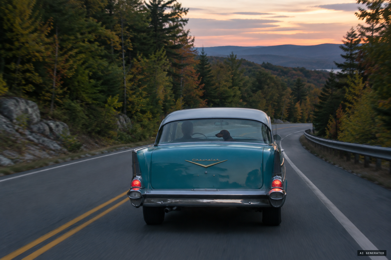 The Hills drive home on US Route 3 with their dachshund, Delsey.