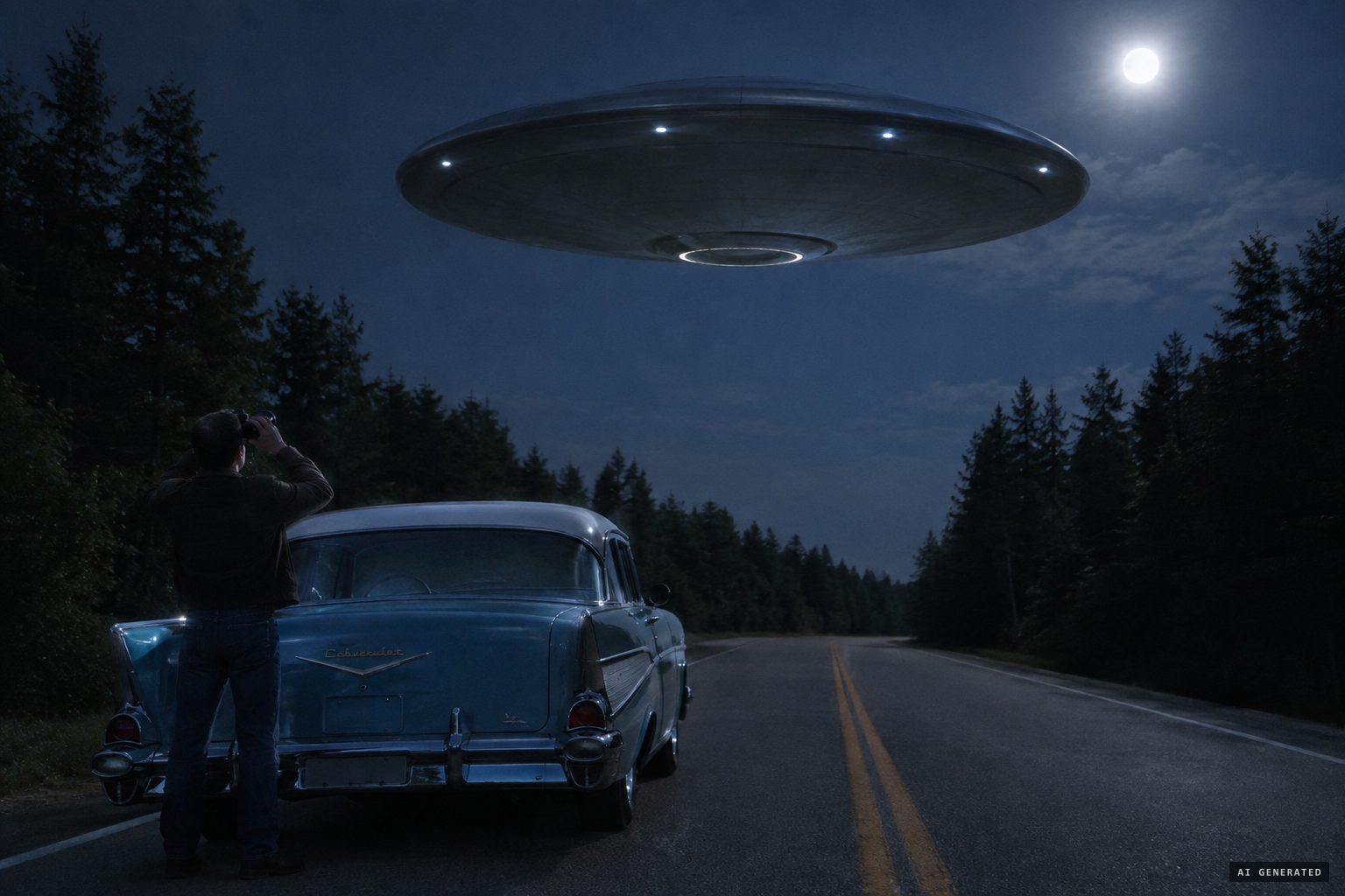 The huge, silent craft hovers above the Hills' car near Indian Head.