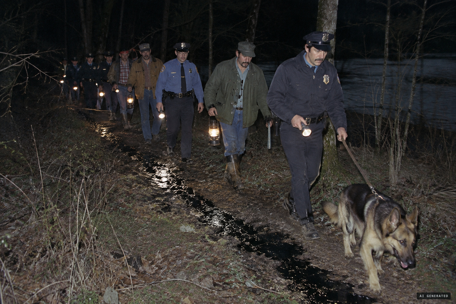 The nightlong search with dogs follows a line of black slime