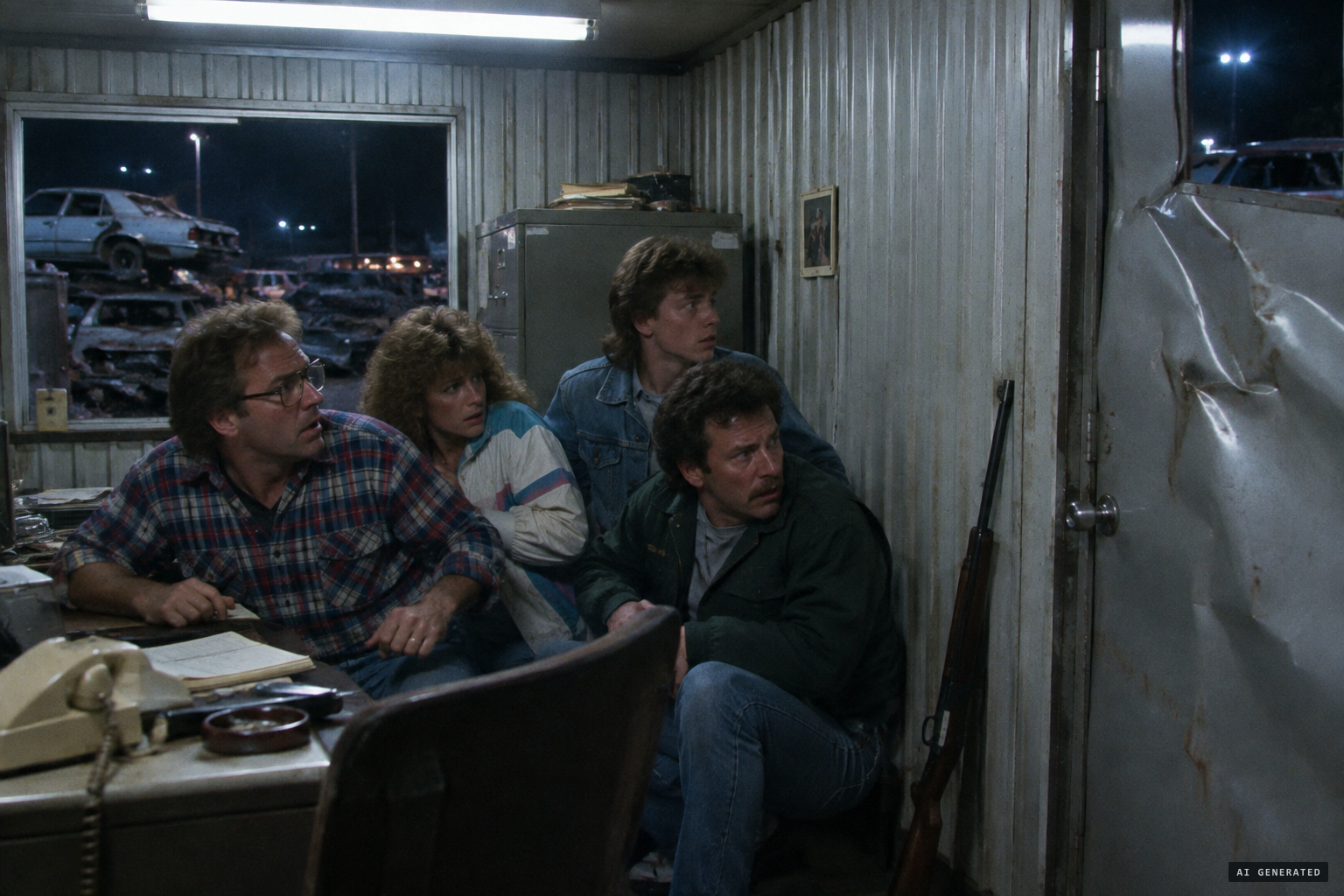 1988: the creature bangs on the salvage-yard office walls