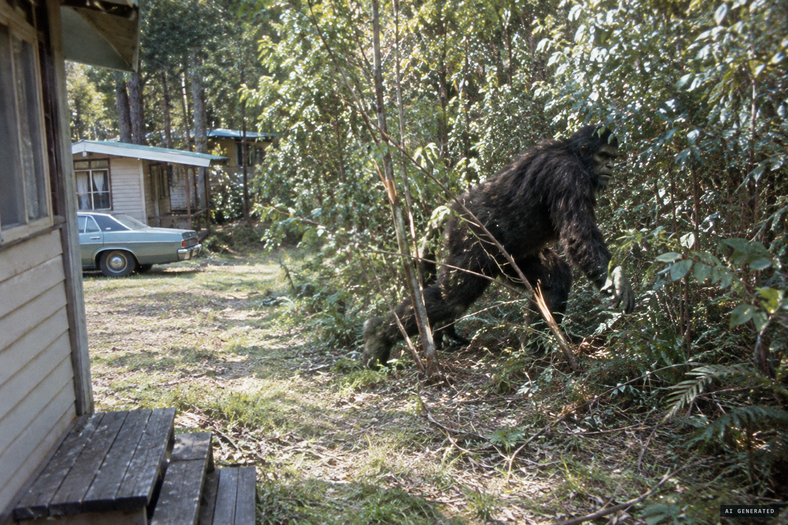 About 3 m tall, hairy, flat-faced, walking crab-like and smashing saplings like matchsticks