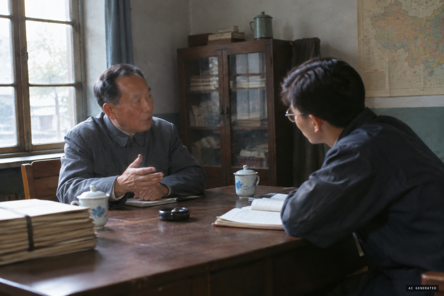 Wang tells the story to his colleague Mao Guangnian