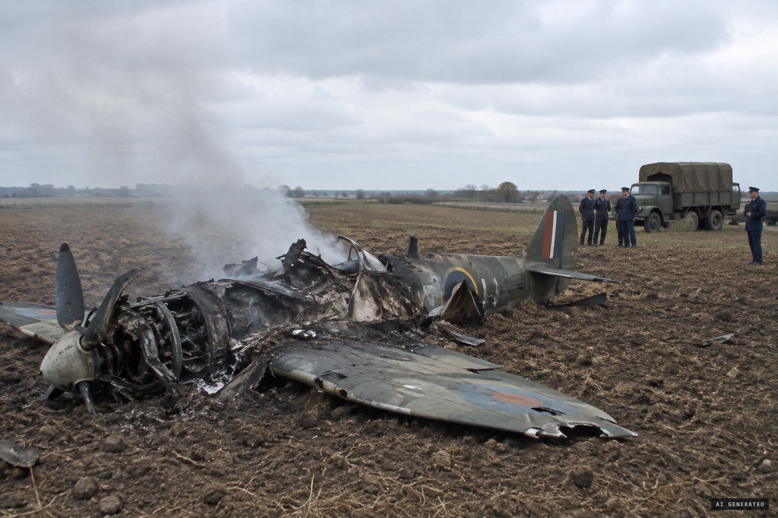 A fighter crashes a few miles from the station weeks earlier