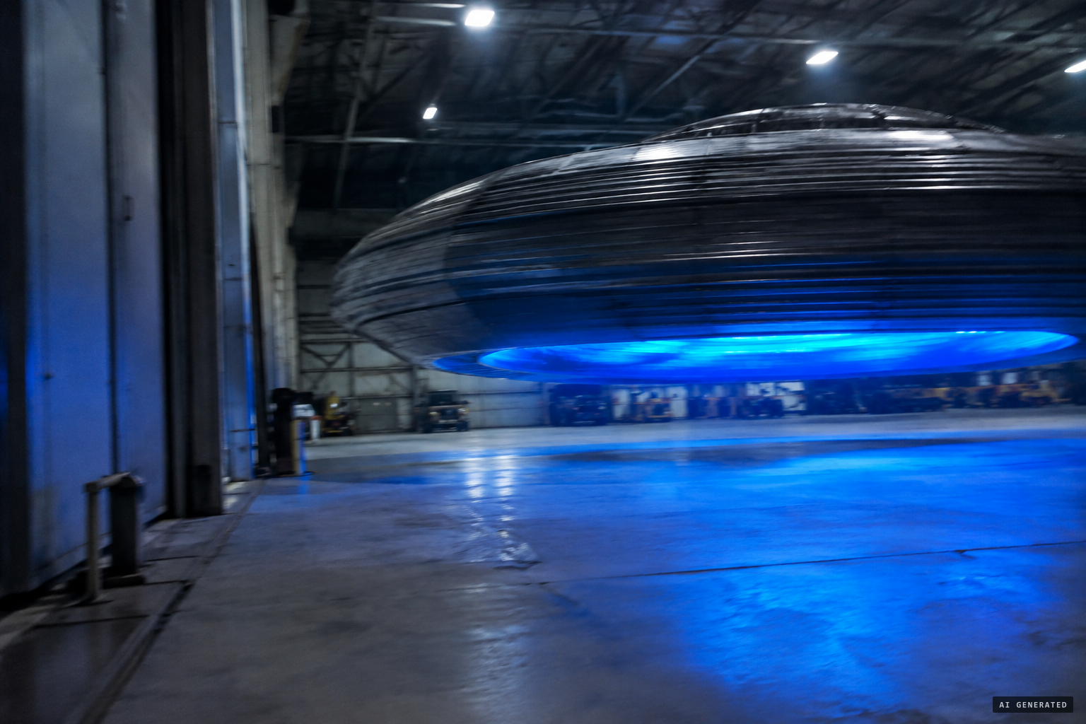 The bottom glowed blue and hissed as the disc lifted off and slid left and right