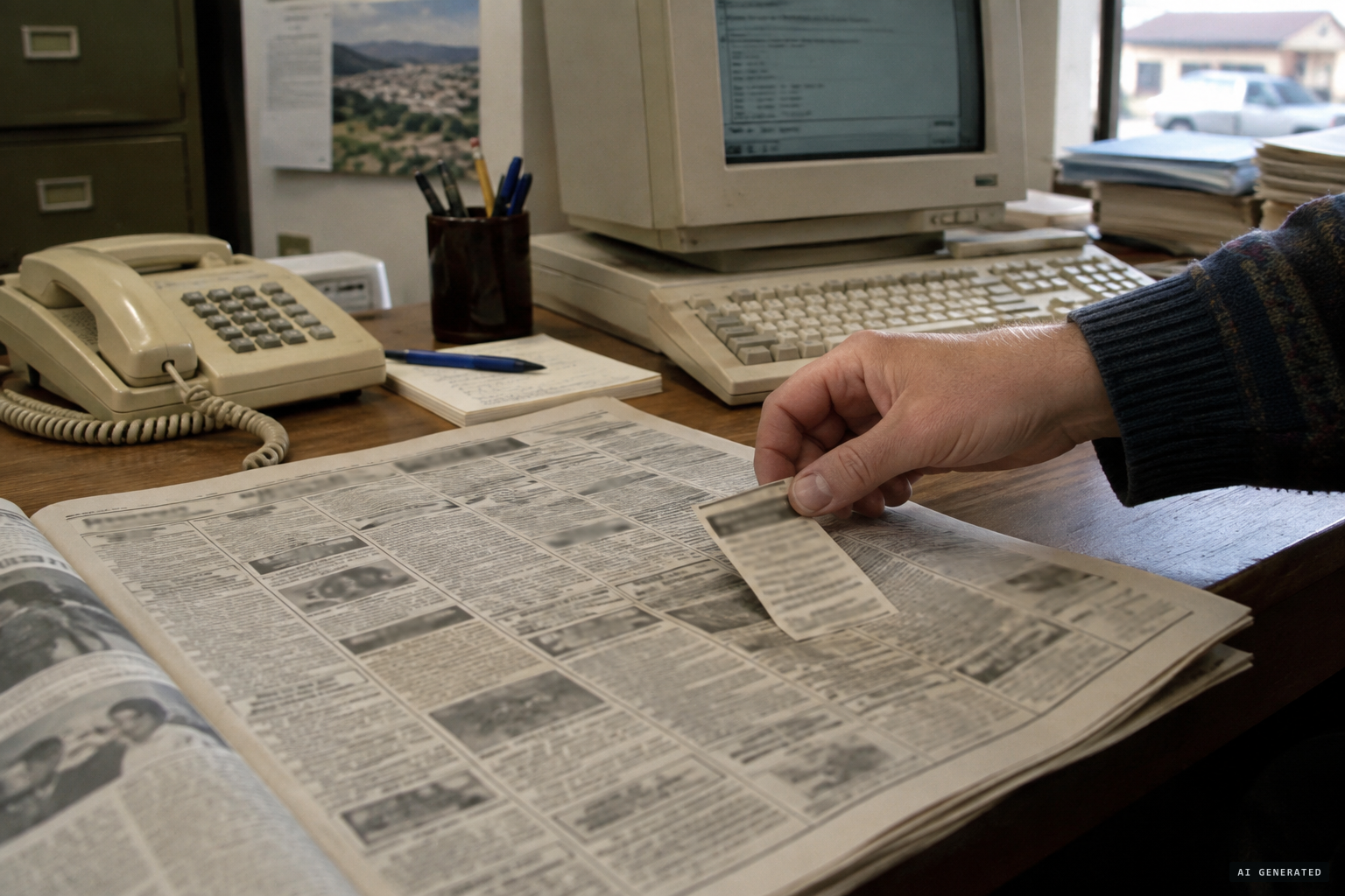 Teeney advertises a reward for a photograph in a local paper