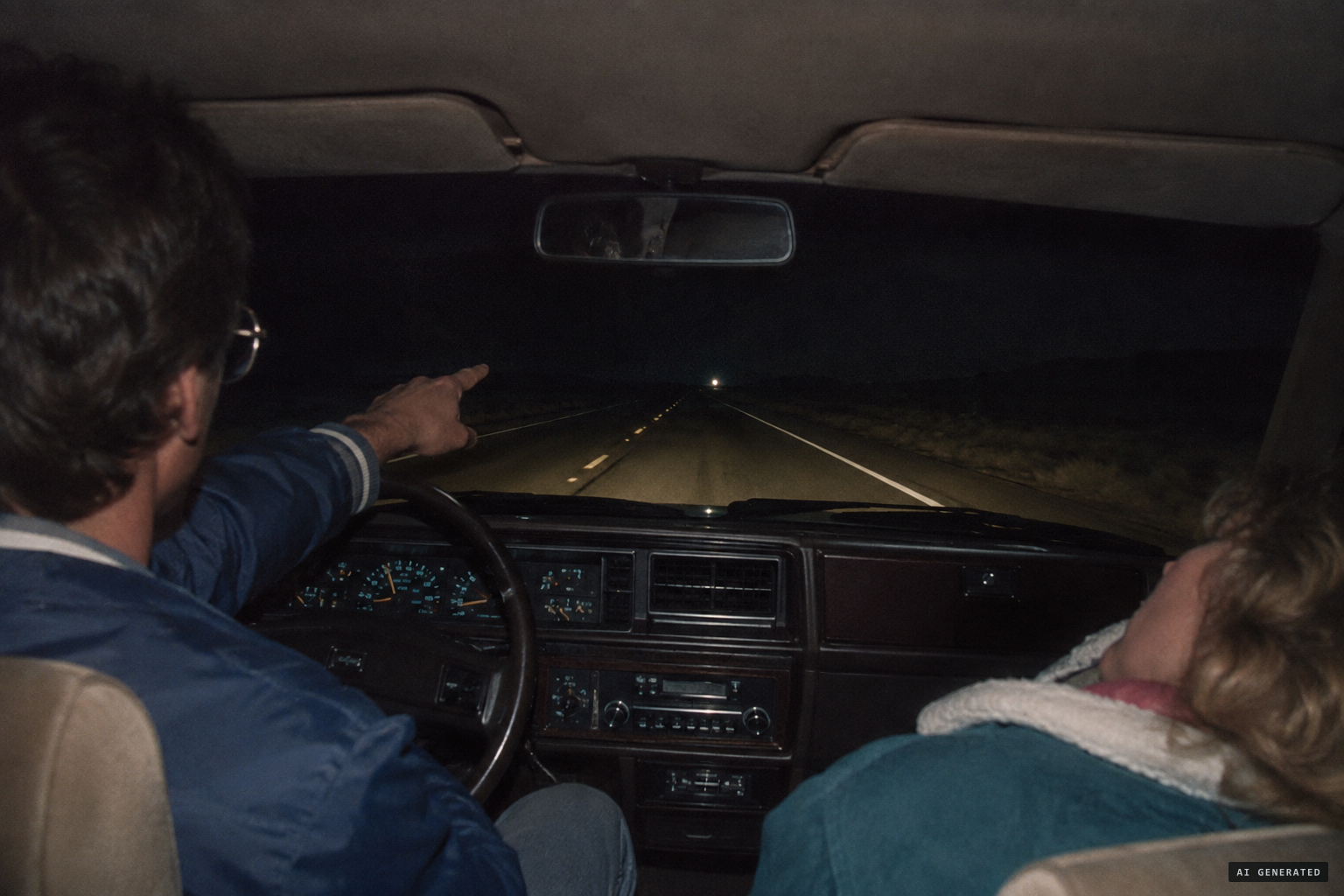 Between 2 and 3 a.m., his companion points out a distant light.