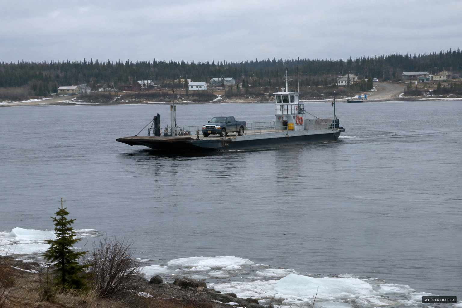 The Nelson River crossing at Norway House, where Bobby Clarke worked the car ferry