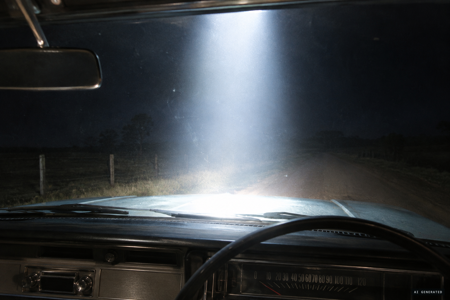 A tube of light descends close to the windscreen