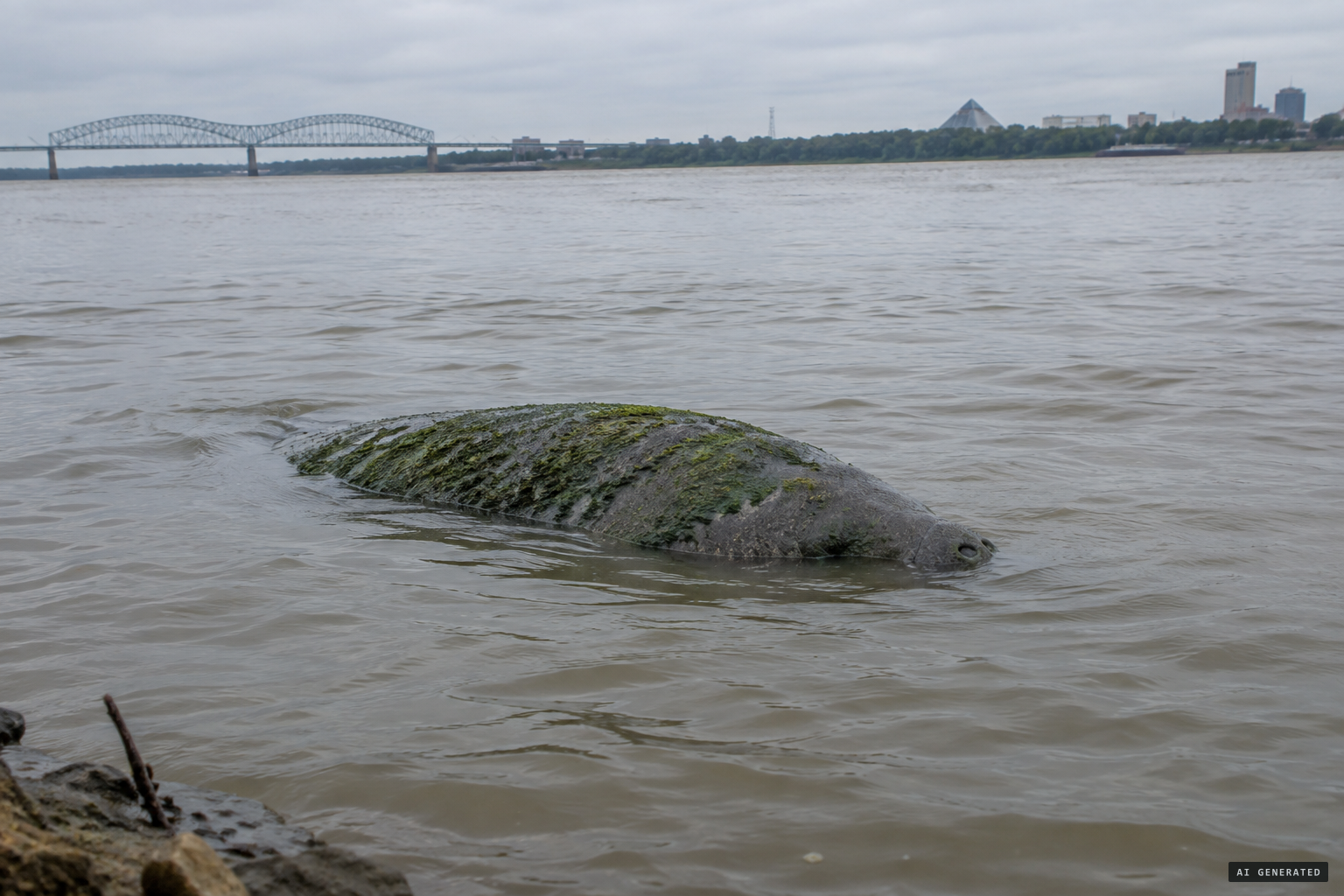 A manatee, grey and crusted with algae, one suggested explanation