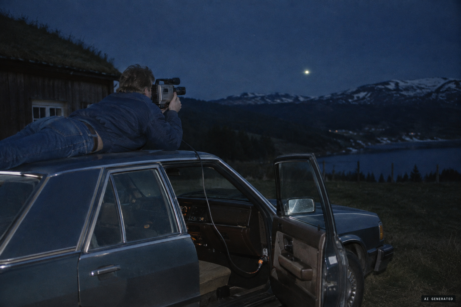 Torfinn Tonning films for ten minutes, the camera powered from the car's cigarette lighter