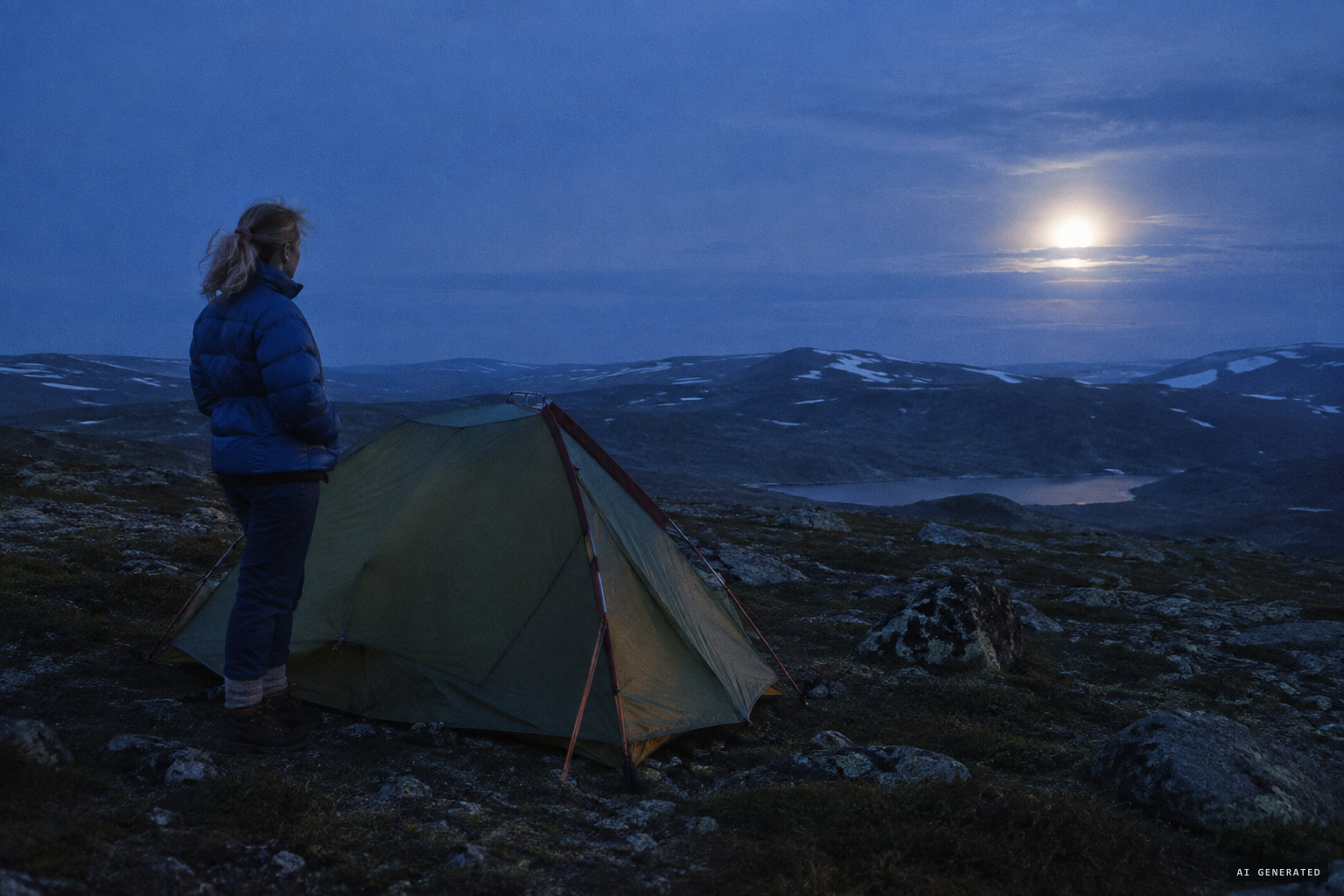 At Krækkja, 80 km away, a camping woman sees a powerful light she first takes for the moon