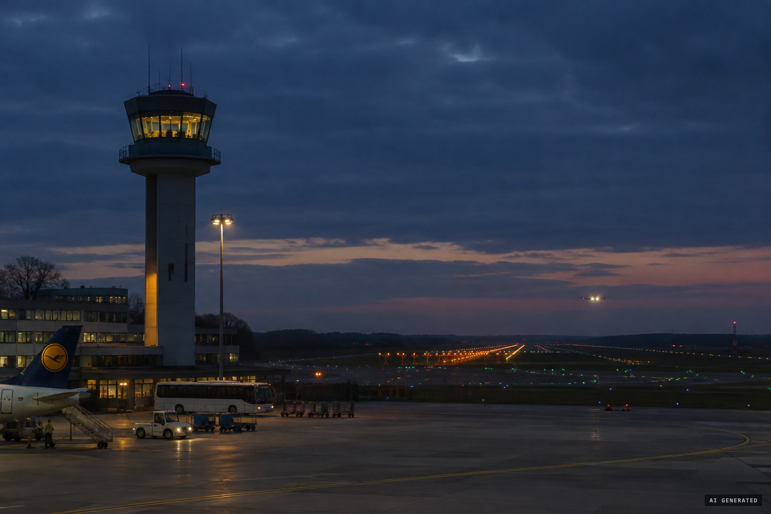 Bremen Airport tower on the evening of 6 January 2014
