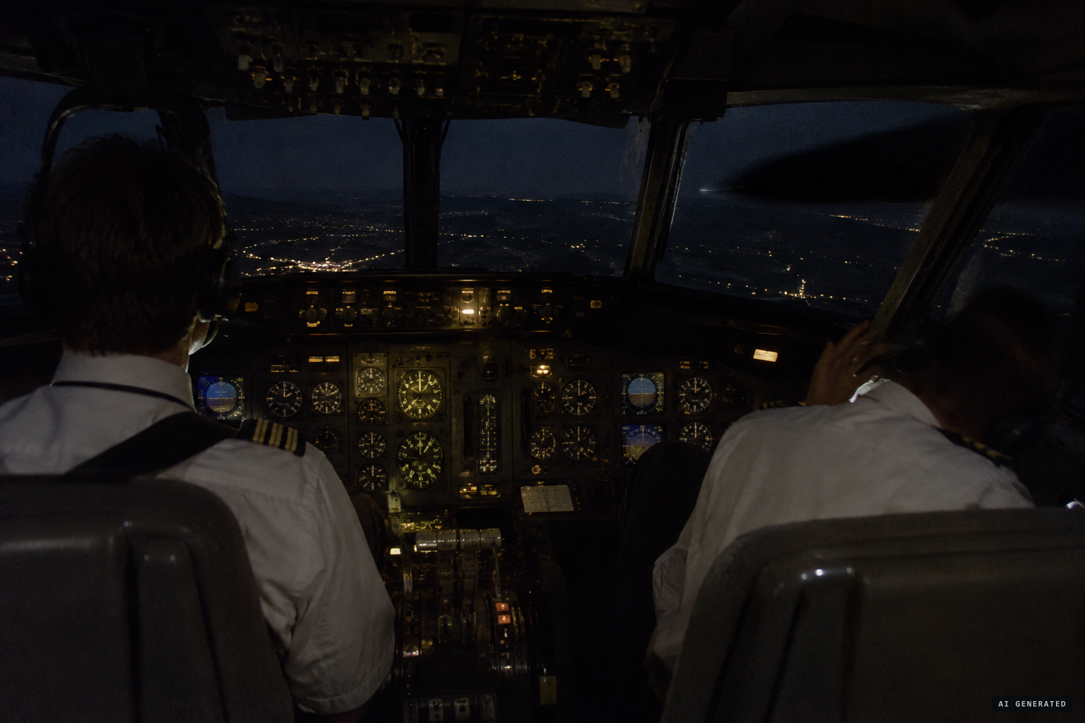 A dark object rushes down the right-hand side just above the jet, and the first officer ducks