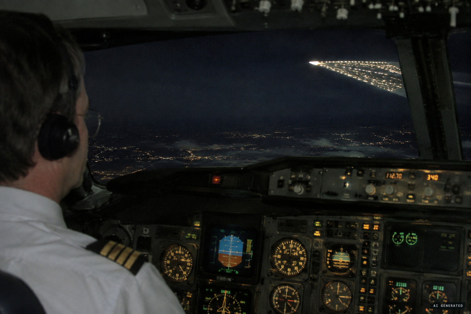 The captain sees small white lights 'like a Christmas tree'