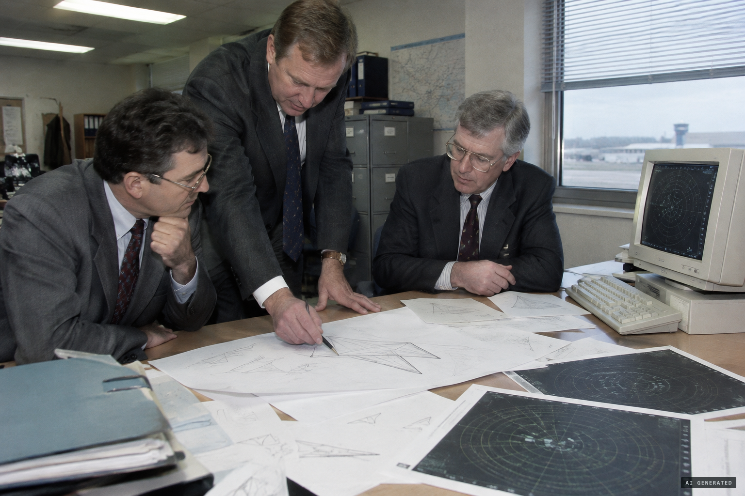 The Joint Airmiss Working Group studies the crew's drawings and the radar data