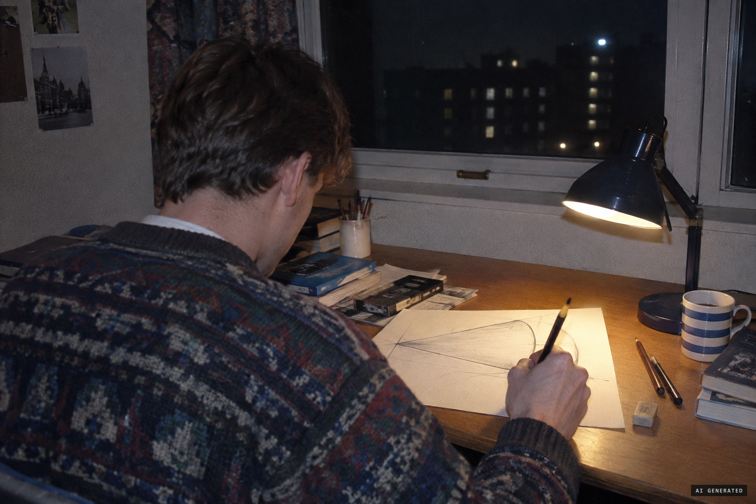 Student Mark Lloyd sketches the triangular object 'rounded off at the rear' that he saw the same day