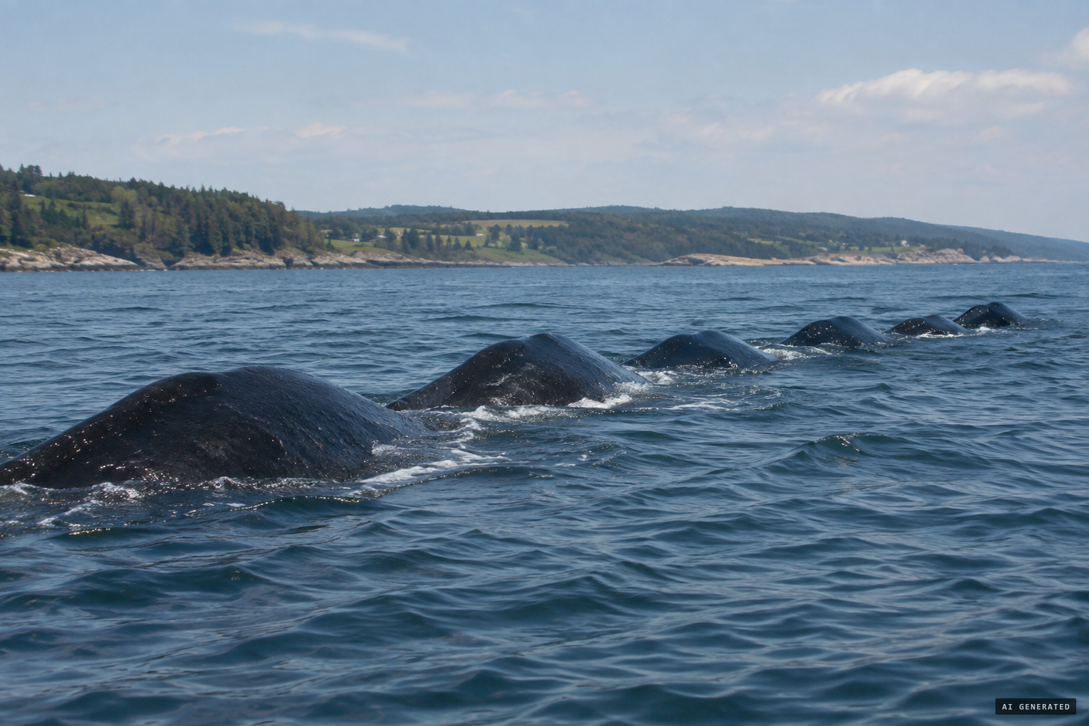 A file of cetaceans in line can read as one long body