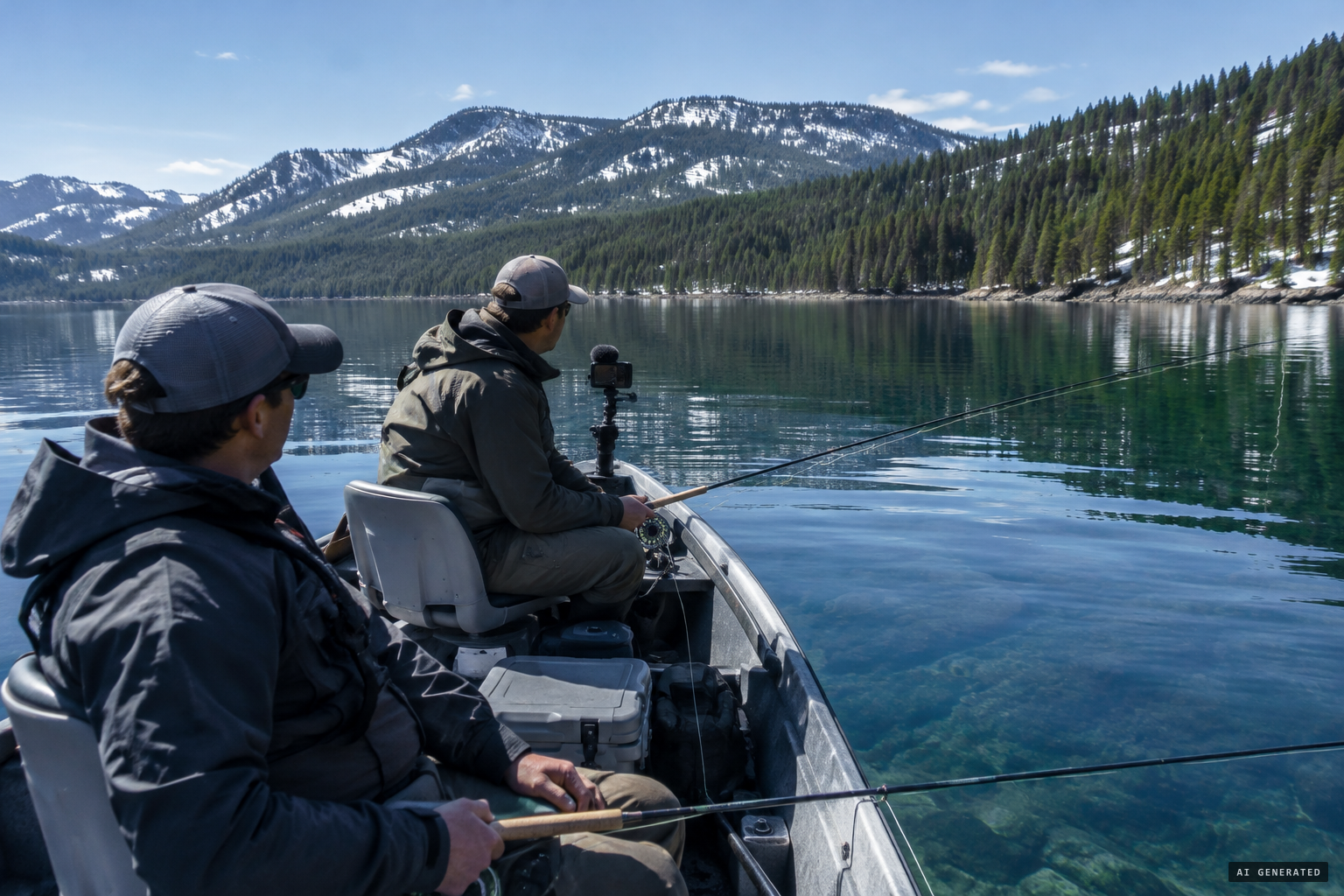 March 23, 2019: Les Loren and Brodie Blair filming on clear water off Murdoch Point